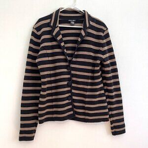 AUDREY & GRACE Brown Black Horizontal Striped Button 100% Cotton Sweater Blazer